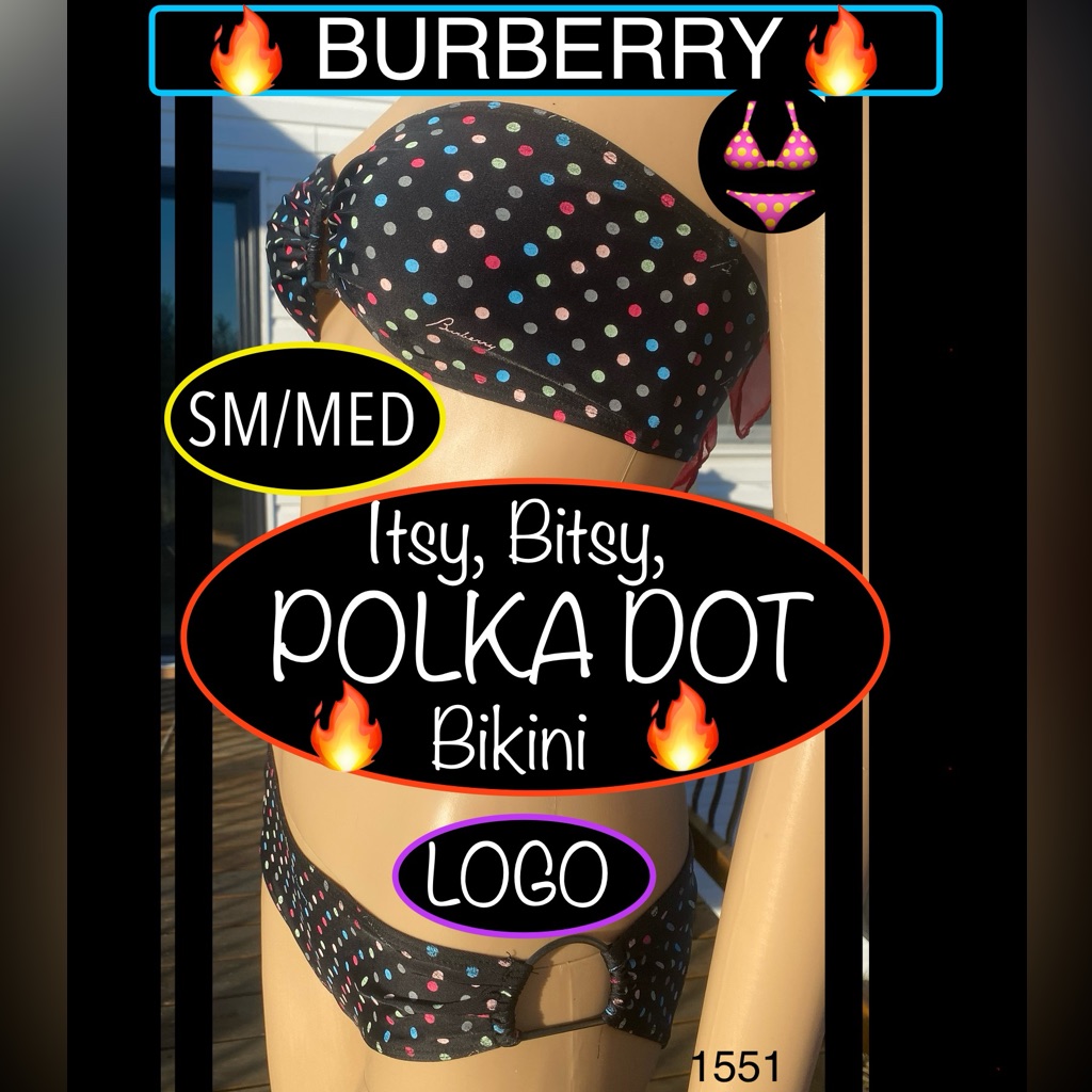Burberry Logo Polka Dot Bikiniso On Trend!Made In Italyblack/Multism/Med